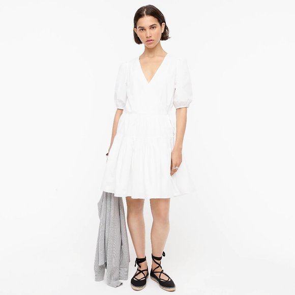 SZ L NWT J. Crew SZ: L Puff-sleeve cotton poplin wrap dress